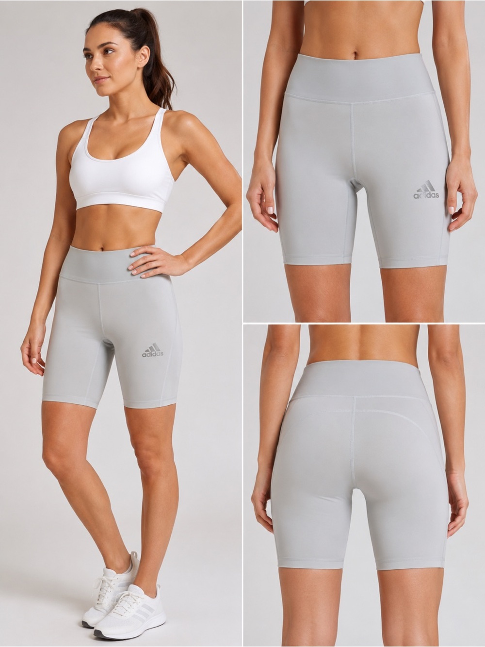 adidas Techfit Compression Light Gray High-Rise Bike Shorts size medium